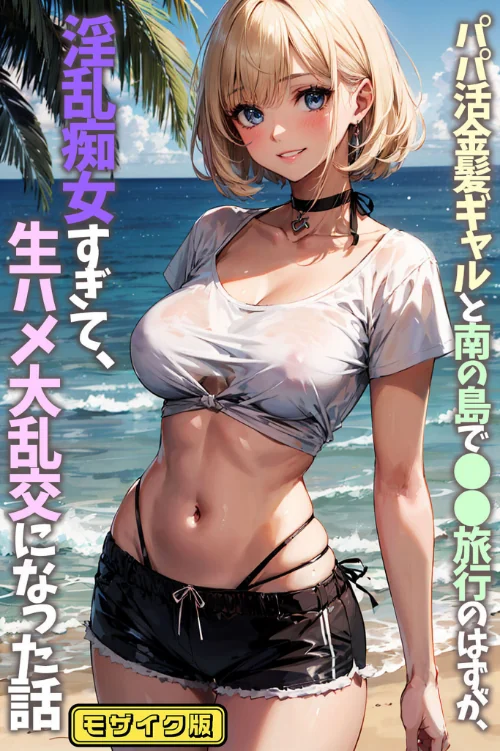 【エロ漫画】パパ活金髪ギャルと南の島で●●旅行のはずが、淫乱痴女すぎて、生ハメ大乱交になった話 モザイク版/2024-11-02発売 試し読みサンプル 2ページ目