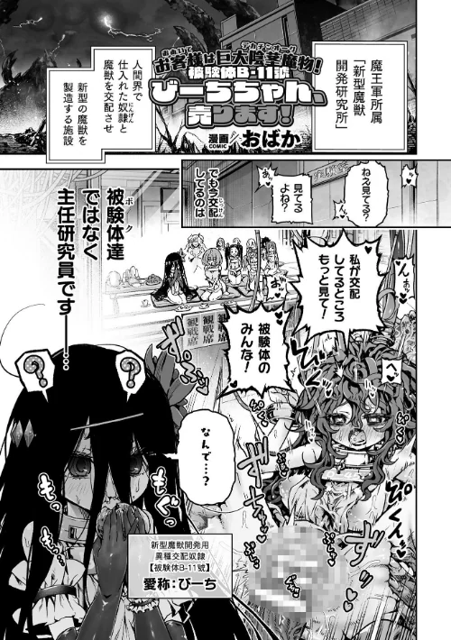 【エロ漫画】お客様は巨大陰茎魔物!被験体B-11號 びーちちゃん、売ります!【単話】(単話)/2026-08-01発売 試し読みサンプル 2ページ目